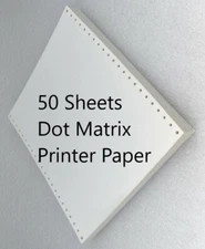 Vintage Continuous Tractor Feed Dot Matrix Printer Paper 8 1/2"  x 11" 50 sheets