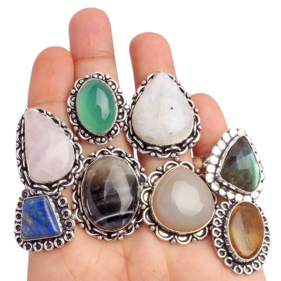 Oferta Ónix y Mezcla Piedras Preciosas 925 Chapado en Plata de Ley Venta al por mayor Lote Anillos Joyería Foto 2 de 3
