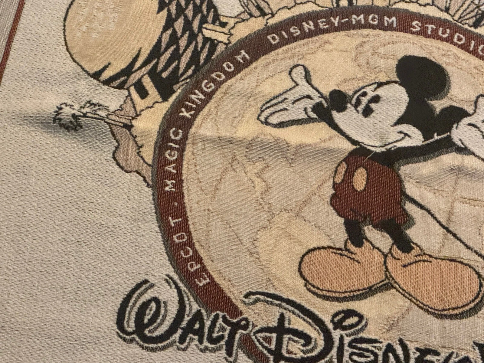 Vintage Disney World Mickey Mouse Tapestry Throw Blanket 2000 Epcot MGM Studios