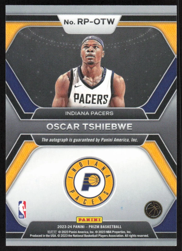 2023-24 Panini Prizm Rookie Penmanship #RP-OTW Oscar Tshiebwe Indiana Pacers - Image 2 of 2