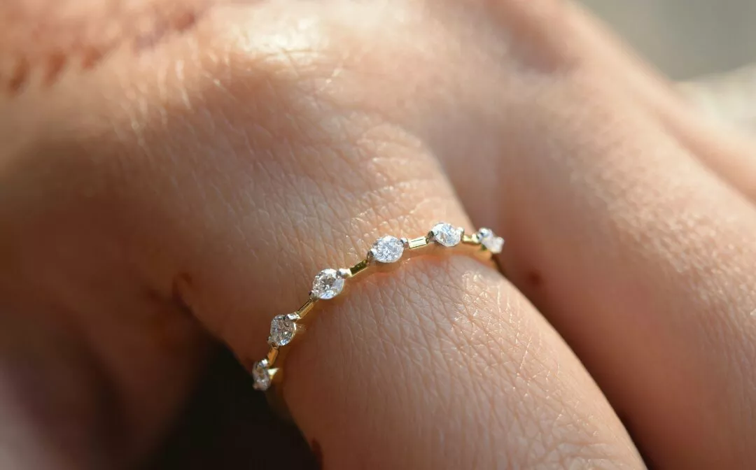 Diamond Stacking Ring 14k Solid Gold Dainty Wedding Ring Promise