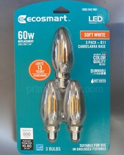 3 PACK CANDELABRA E12 base SOFT WHITE 60W equivalent, 5W LED Filament Light Bulb