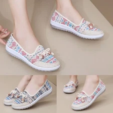 Womens Flat Shoes Slip On Ballet Flats Ladies Floral Walking Comfy Canvas