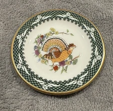 Vintage 1982 Franklin Porcelain mini plate or trinket dish 3.25 inches w/ turkey