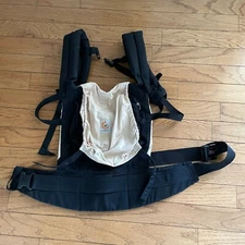 Original Ergo Baby Carrier Black and Camel Hood Front Pocket