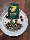 Vintage 1999 Toy Biz Pokemon Marble Lot Of 16 Marbles W/ Dragonite Bag. Pikachu!
