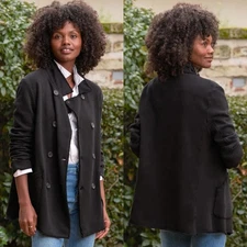 Frank & Eileen Belfast Black Triple Fleece Peacoat Sweatshirt Jacket Size Large