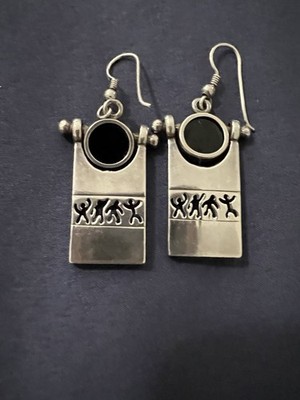 Vintage Sterling Silber Kokopelli Ohrringe, schwarzes Onyx Inlay. Sonderanfertigung