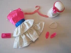 BARBIE FASHION CLOTHES ~ WHITE GITTER w/PINK SATIN OUTFIT w/ACCESSORIES SET