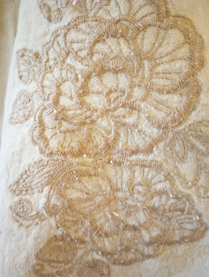 Y2K Faded Glory Capri Tan Embroidered Flower Linen Cotton Blend Casual 10 12 - Image 2 of 4