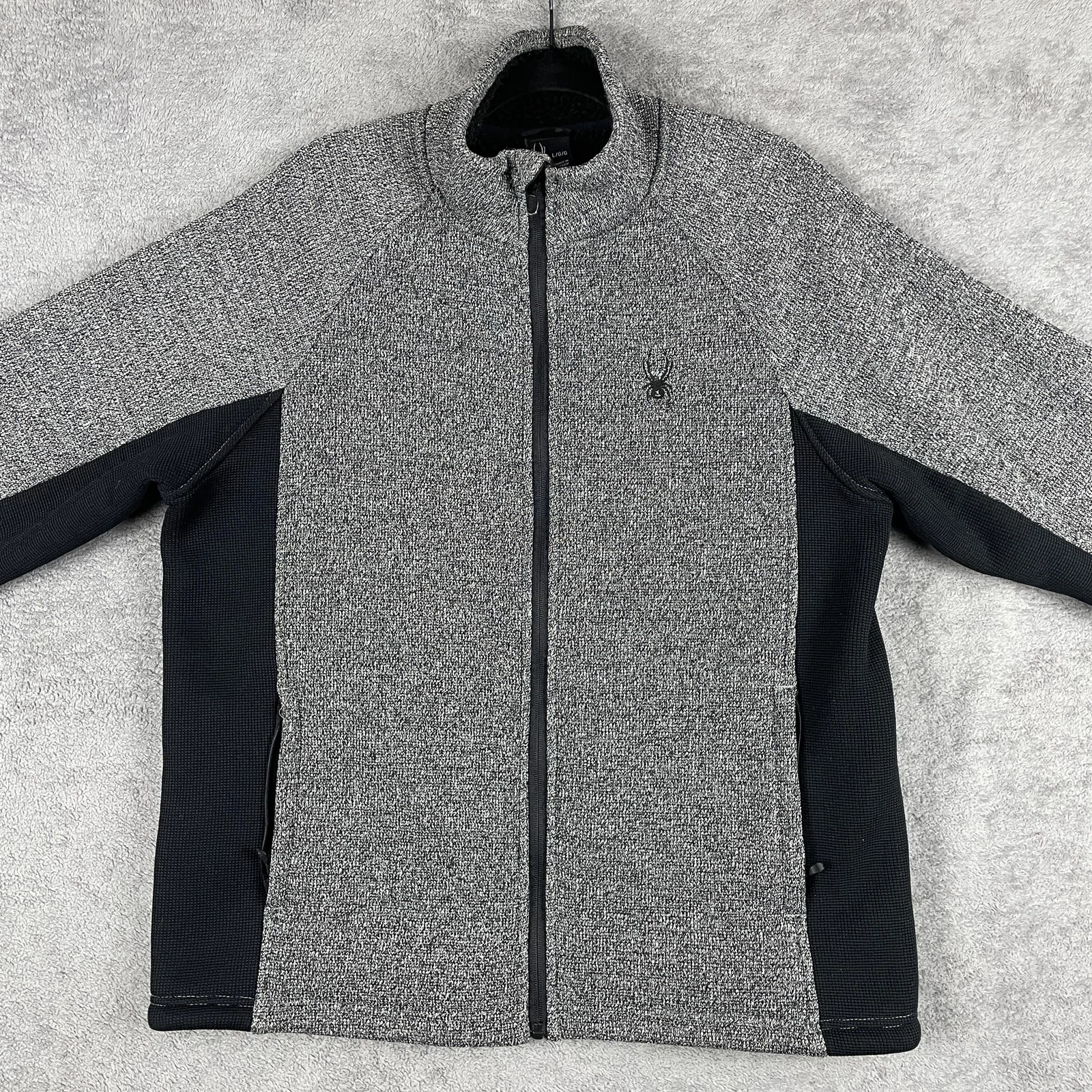 Spyder Jacket Mens Large Gray Black Full Zip Sweater Fleece Outdoor Layer Warm