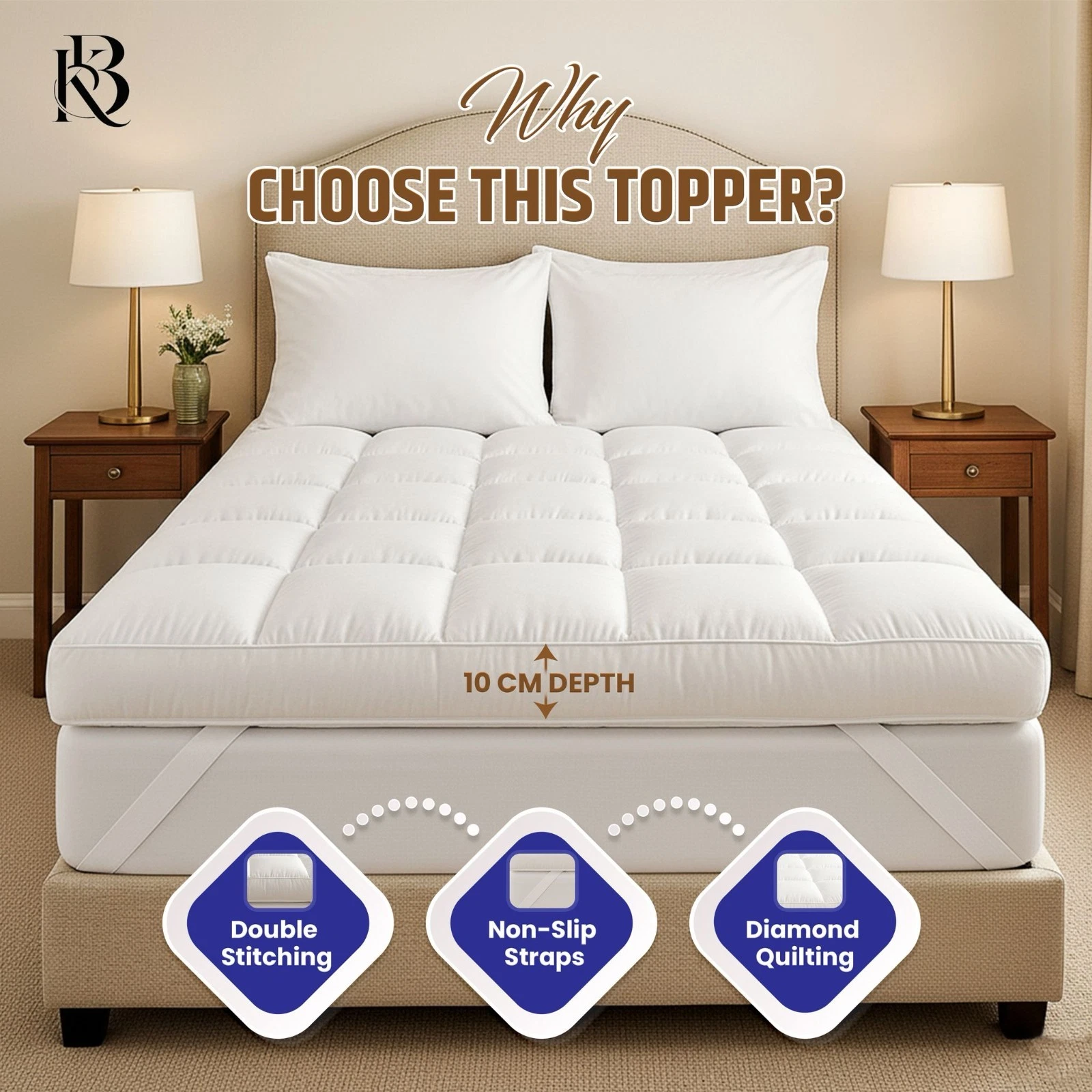 Hotel Quality 4 Inch Extra Deep Mattress Topper Diamond Quilted Breathable UK