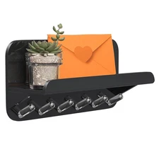 Entryway Key Holder for Wall - Black Acrylic Key Rack with Shelf Decorative K...