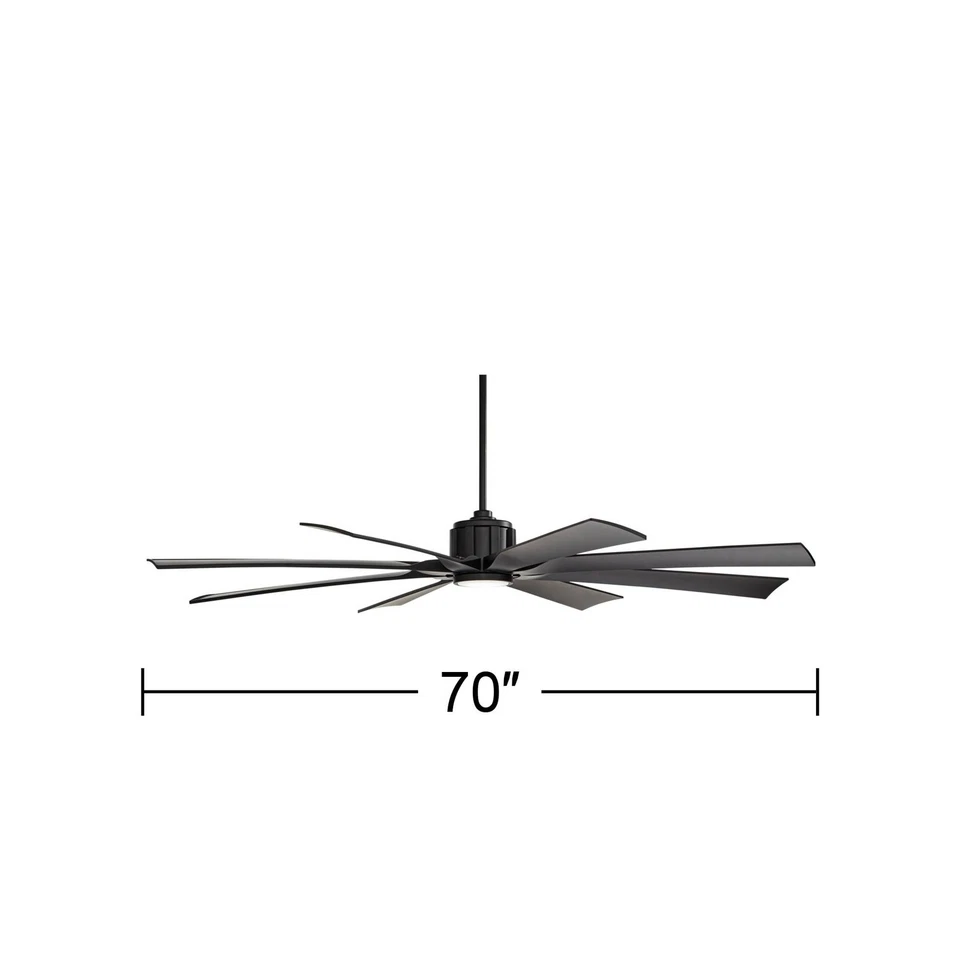 70" Defender Modern Indoor Outdoor Ceiling Fan with LED Light Remote Black Damp - Image 4 of 4