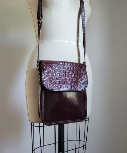 BRAHMIN OXBLOOD BURGUNDY CROC EMBOSSED GENUINE LEATHER CROSSBODY BAG NWOT