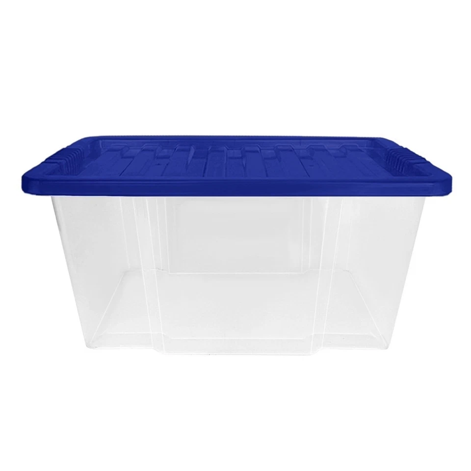 50L Plastic Storage Boxes with Colour Lids Quality Stackable Home Office Kitchen - Image 3 of 4