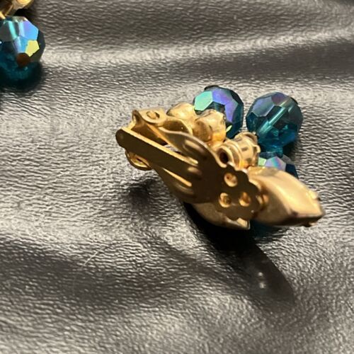 Vintage Brosche und Ohrringe Set Aqua Blau Eis Strass Clip On - Bild 13 von 13