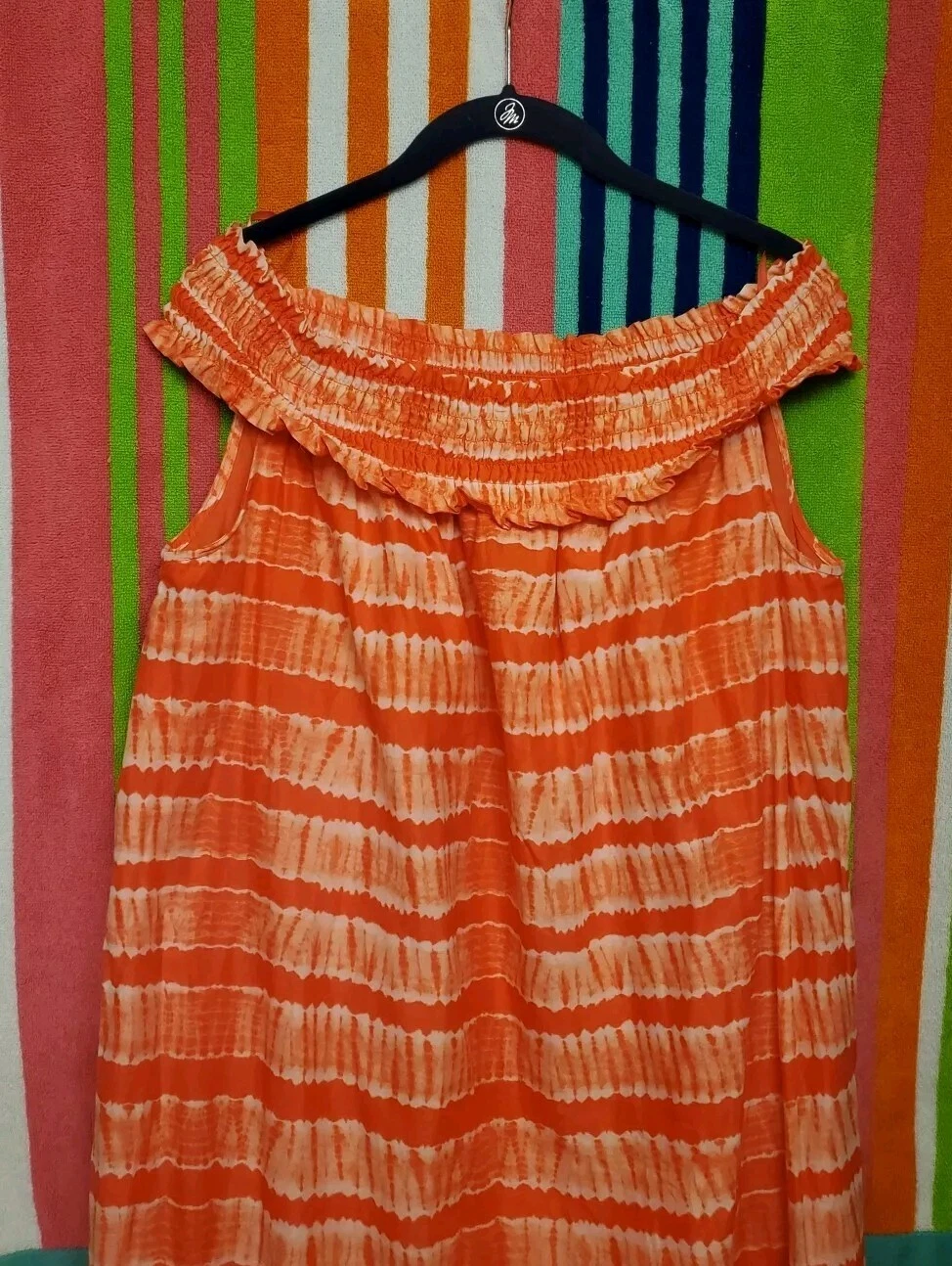 Abito donna Michael Kors tie dye arancione foderato senza maniche maxi tubino taglia L