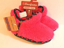 Dearfoam Girls Pink Fleece Bootie Slippers Plush Slipper Shoes Girl Size 9-10