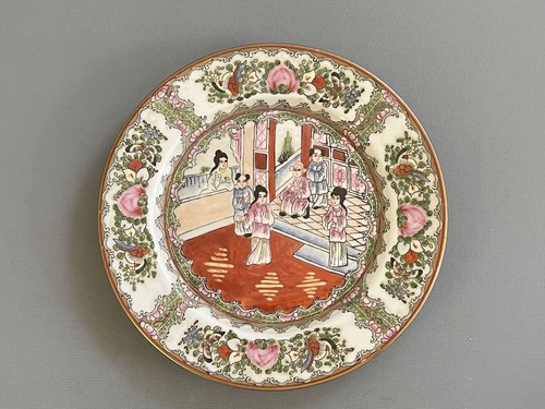 Piatto cinese smaltato famiglia rosa / medaglione rosa 10,5" decorazione cinese - Foto 2 di 6
