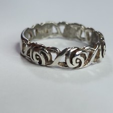 925 Sterling Silver Ring Filigree Rose Floral Band Size 9.75 Boho Romant