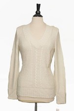 New DKNY Cable Knit V-Neck Sweater COLOR Ivory