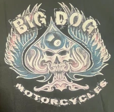 NEW BIG DOG MOTORCYCLES BLACK SHORT SLEEVE SHIRT SPADE SKULL EIGHTBALL W/ WINGS