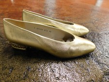 Vtg Designer JAIME MASCARO Ballet Gold Metallic Braided 1" Heel Pumps sz 40 US 9