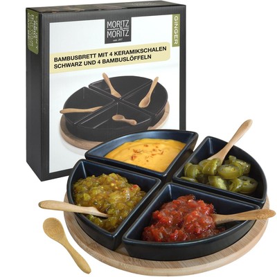 Moritz & Moritz Schieferset Ginger Bambus Brettchen mit 4 schwarzen Schalen rund