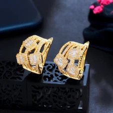 Glittering Yellow Gold CZ Crystal Big Round Hoop Earrings for Wedding Banquet