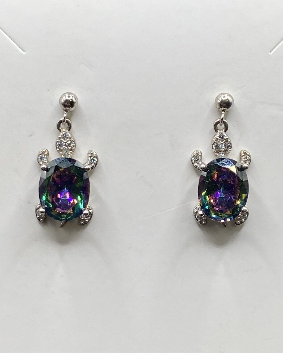 Sterling Silver Multi Colored Stone Turtle Post D… - image 2