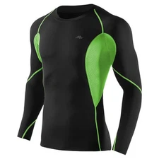 Dry Fit Compression Baselayer Cycling Long Sleeve T Shirt Black Green 3X=US XL