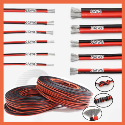 2 Core Red And Black Cable Parallel Flexible Silicone Wire Car Auto 28AWG - 8AWG