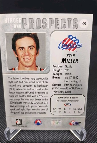 RYAN MILLER SIGNED AUTO 2003-04 ITG HEROS & PROSPECT ROOKIE RC CARD SABRES - Picture 2 of 2