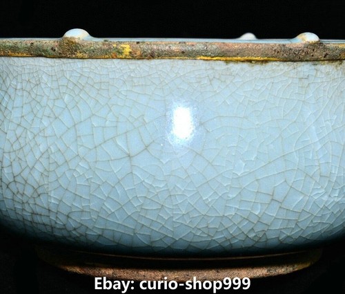 Old Song Dynasty Ru Kiln Porcelain Twin Ear Inscription Incense Burner Censer - Picture 6 of 8