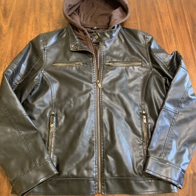 GUESS Vtg Black Faux Leather Motorcycle Jacket Mens Small Zip - Main Image