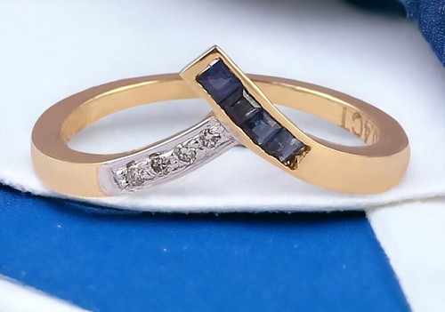 0,72 Ct Rotondo Brillante Taglio Naturale Diamanti Zaffiro Anello 18K Oro giallo - Foto 4 di 4