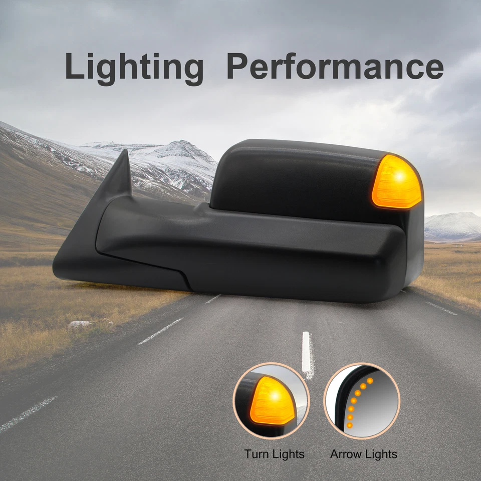 Espejos retrovisores de remolque LH RH luz de señal térmica eléctrica para Dodge Ram 3500 1995-1997 negro Foto 4 de 4