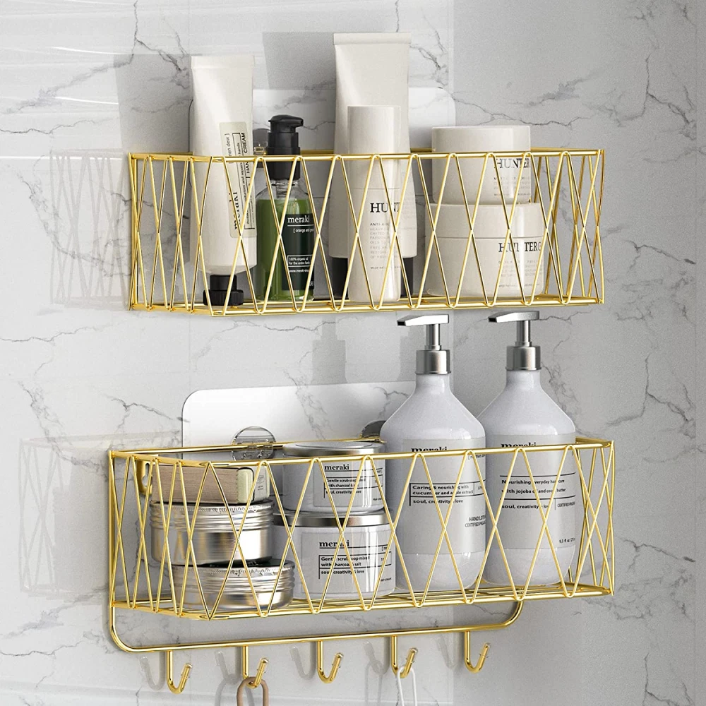 Iperlife Adhesive Shower Caddy Basket Shelf, 12.75*6.49*4.72inches