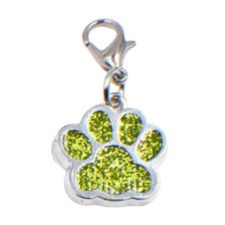 Glitter Animal Paw Print Silvery Charm with Lobster Clasp - New - Green