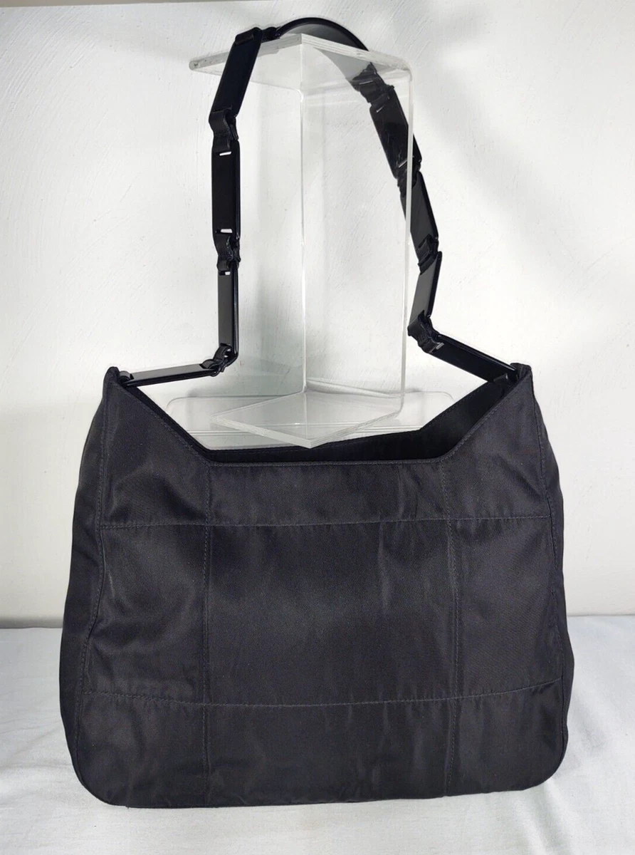 RARE Vintage PRADA Tessuto Hobo Nylon Shoulder Bag Plastic Handle Black