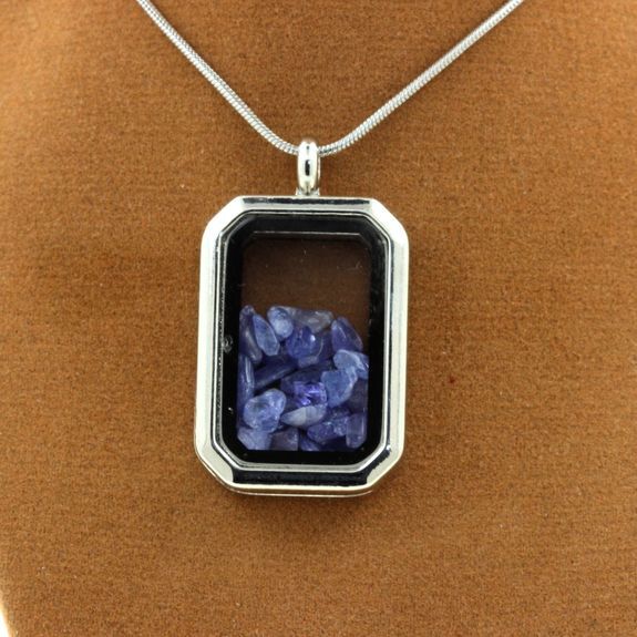 Collier Tanzanite brute véritable et pendentif rectangle bleu violet - 2