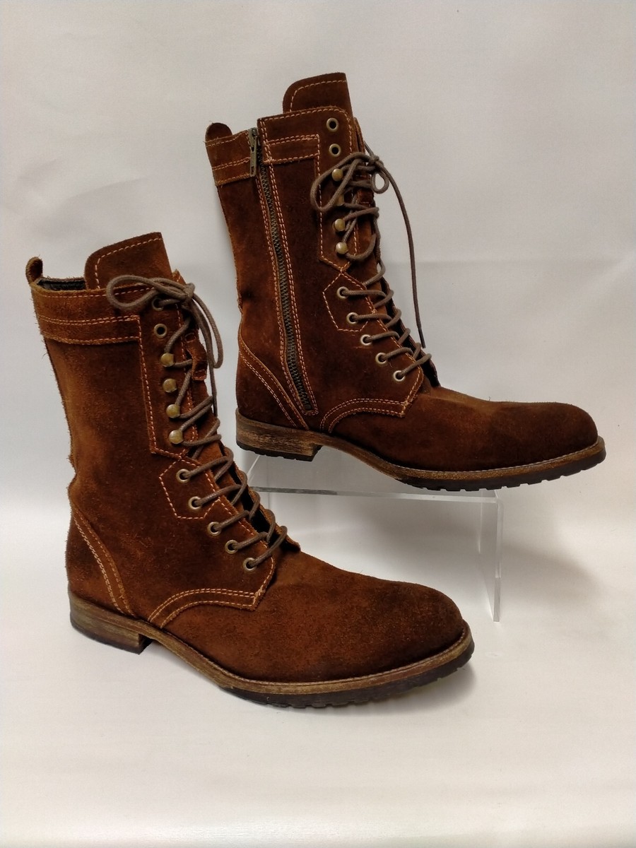 HUDSON LONDON Brown Suede 3/4 Combat Boots Block Heel UK EX CON