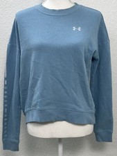 UNDER ARMOUR Womens XS Light Blue Logo Spell-Out L/S Hi-Lo SWEATSHIRT EUC