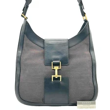 Gucci Jackie Shoulder Bag Black Canvas Leather Authentic From Japan