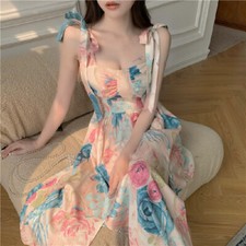 Women's Dress Slit Tie Backless Suspender Rose Waist Collection Long Dress