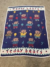 Vintage JC Penney Baby Crib Throw Blanket 100 Cotton Teddy Bears Balloons W336