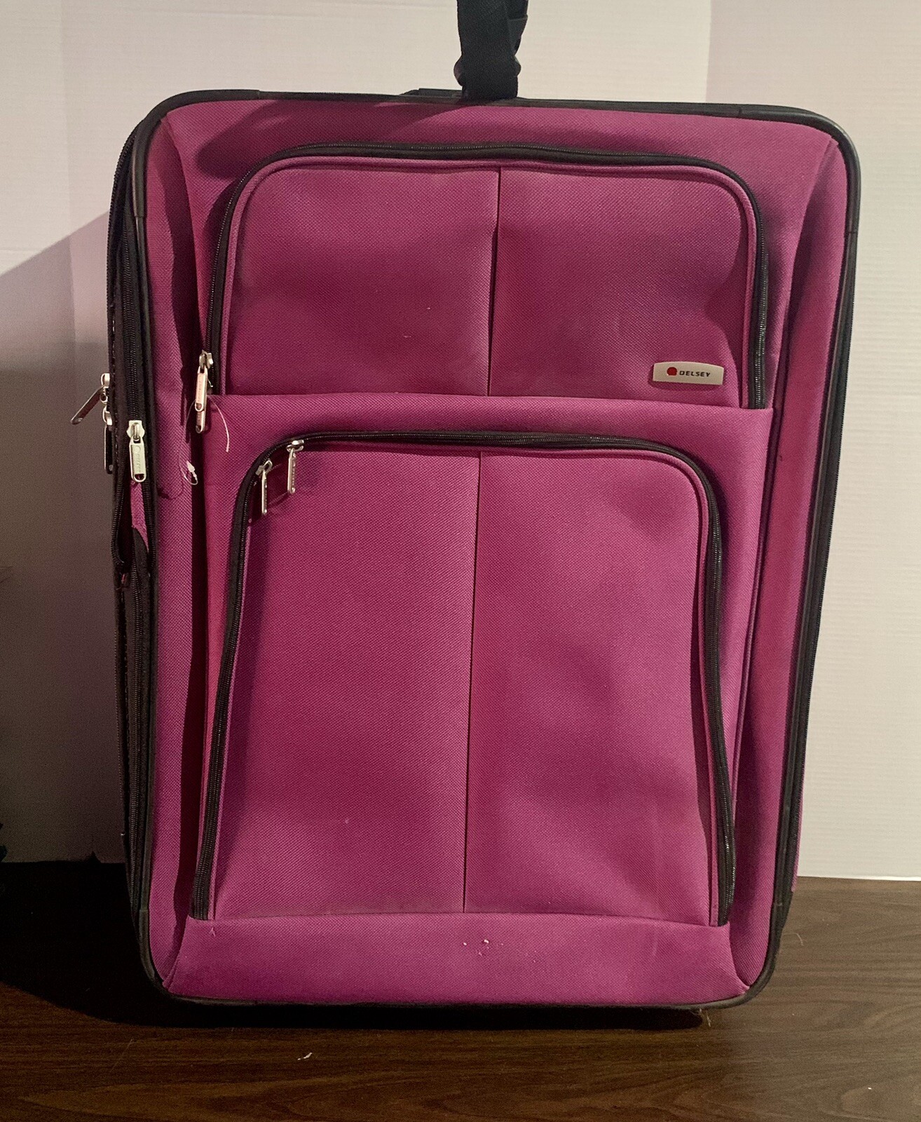 Purple Delsey Large Luggage on Wheels Adjustable Handle