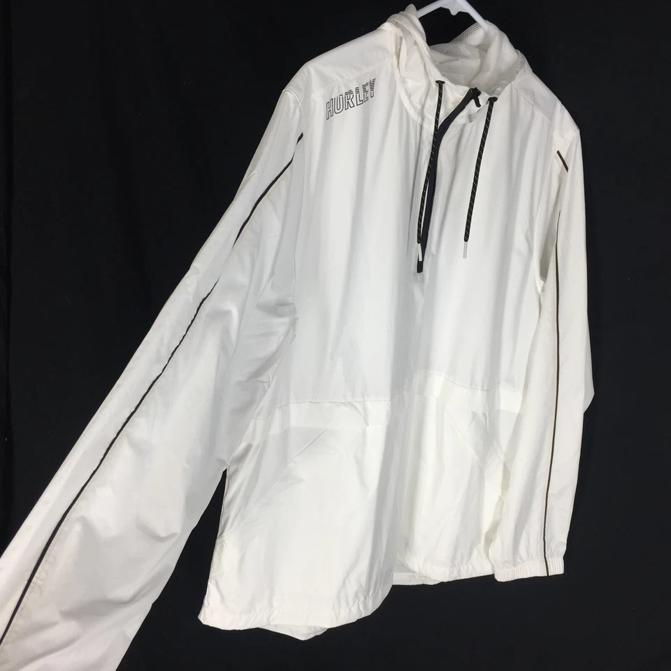 HURLEY Mens Half-Zip Hooded Jacket White Size Large L Windbreaker - Image 4 of 4