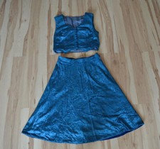 2 tlg. Vintage Samt Zweiteiler in petrolblau 70er Jahre Unikat Handmade 146-152